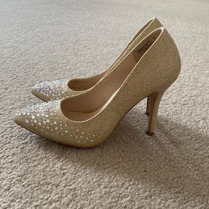 Jeweled gold pumps